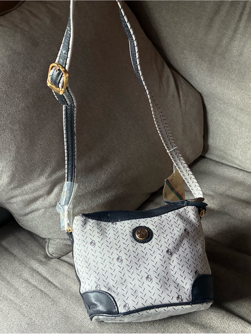 Women's Monogram Crossbody Bag in Light Gray and Navy
